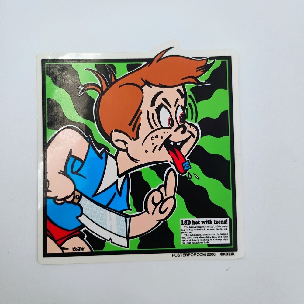 Frank Kozik 2000 Poster Pop Cartoon Boy Cleaver Sticker Decal VTG Y2k Lowbrow